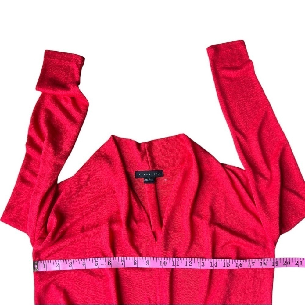 Sanctuary Women’s Cherry Red Gathered Knot Soft Knit Plunge Neck Sweater, Small - Picture 9 of 10